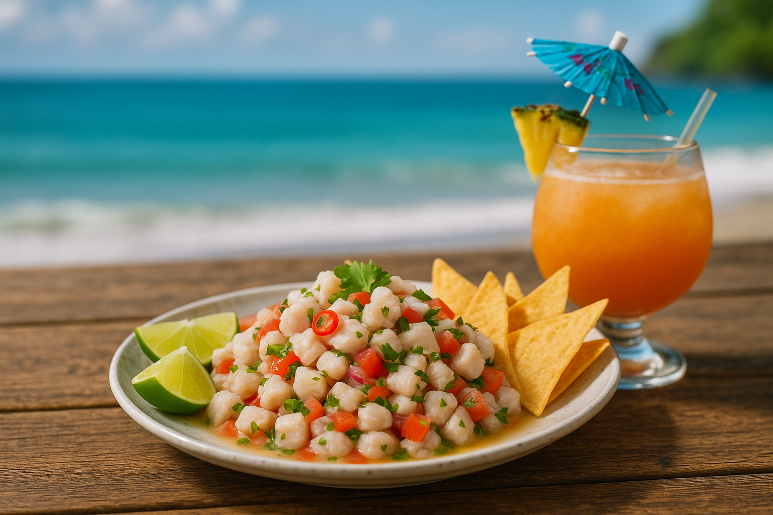 Fresh Costa Rican ceviche with ocean view