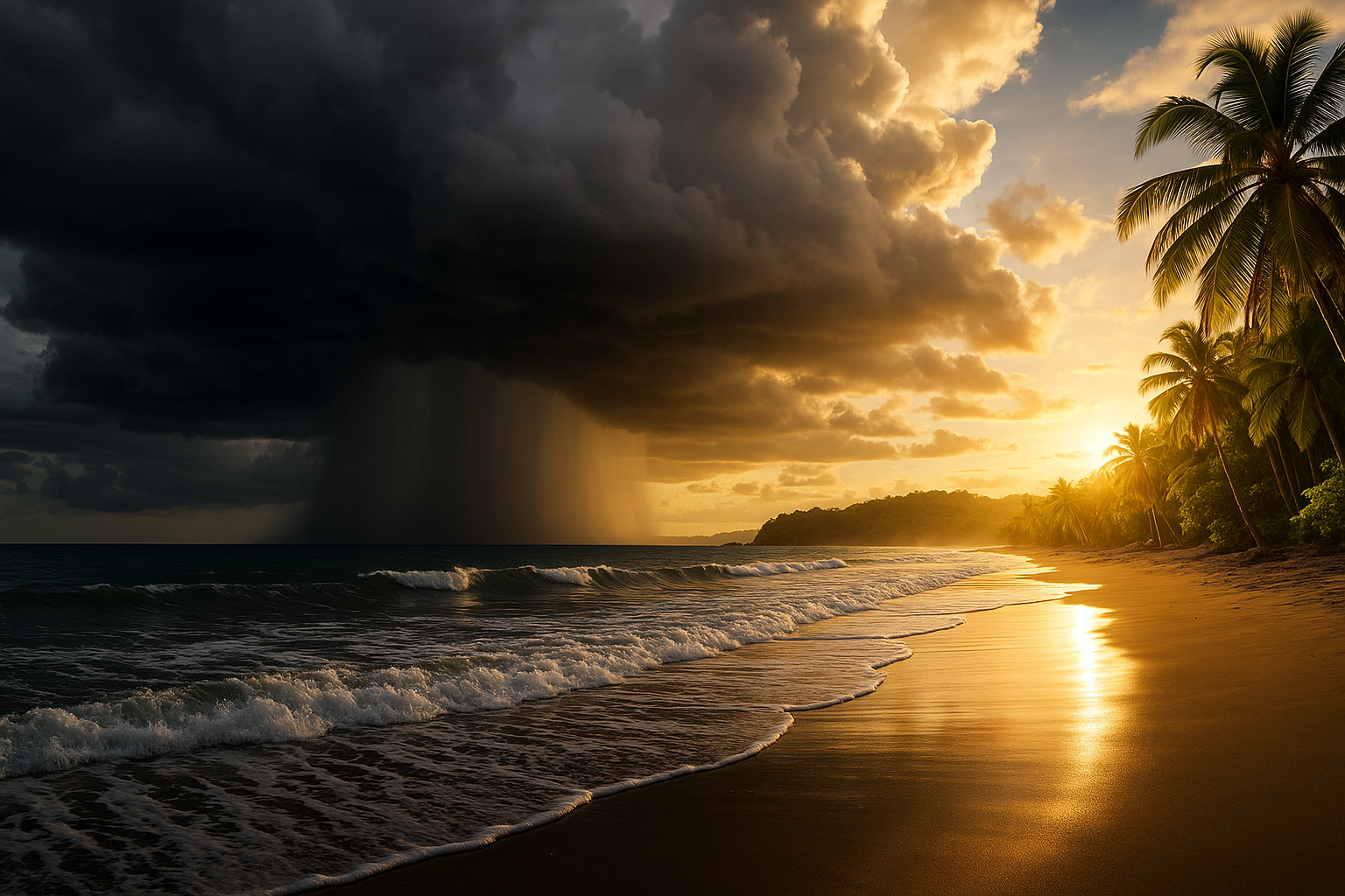 Rain shower over Costa Rica beach