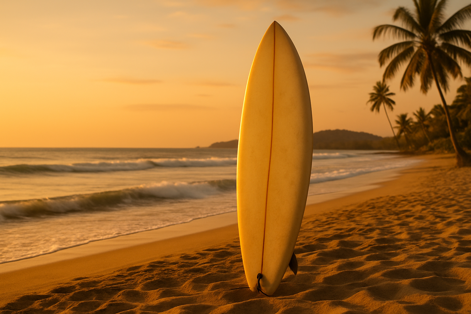 Surfboard in sand at Tamarindo Beach