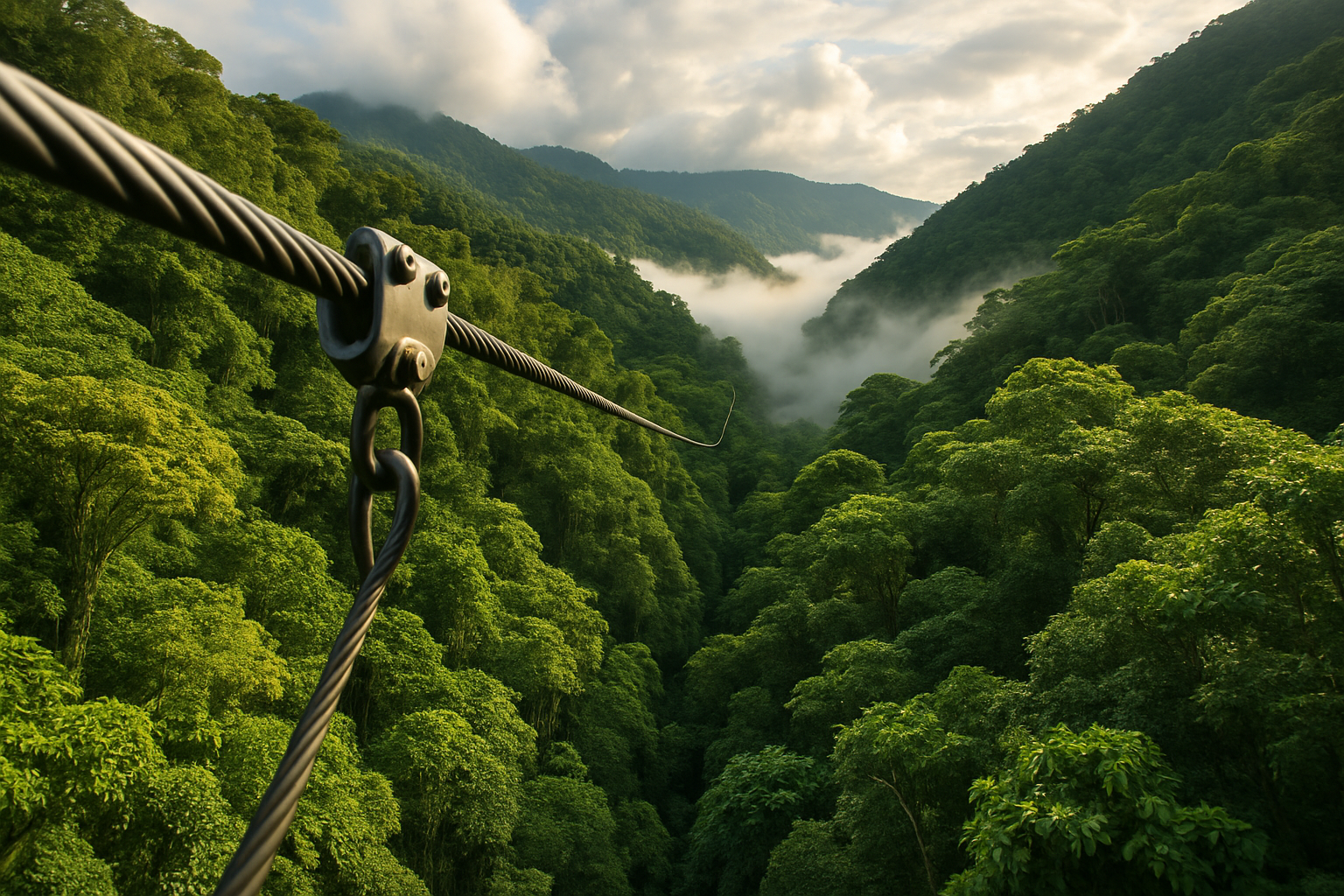 Zipline over tropical forest canopy