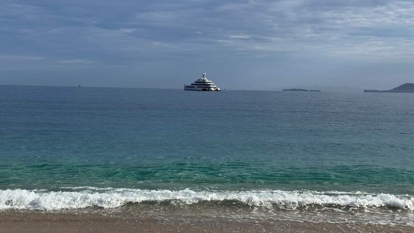 Superyacht anchored off the Pacific Costa Rica coast at Playa Conchal