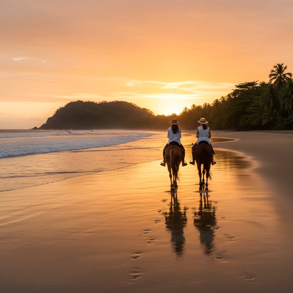 Costa Rica honeymoon sunset horseback ride on the beach