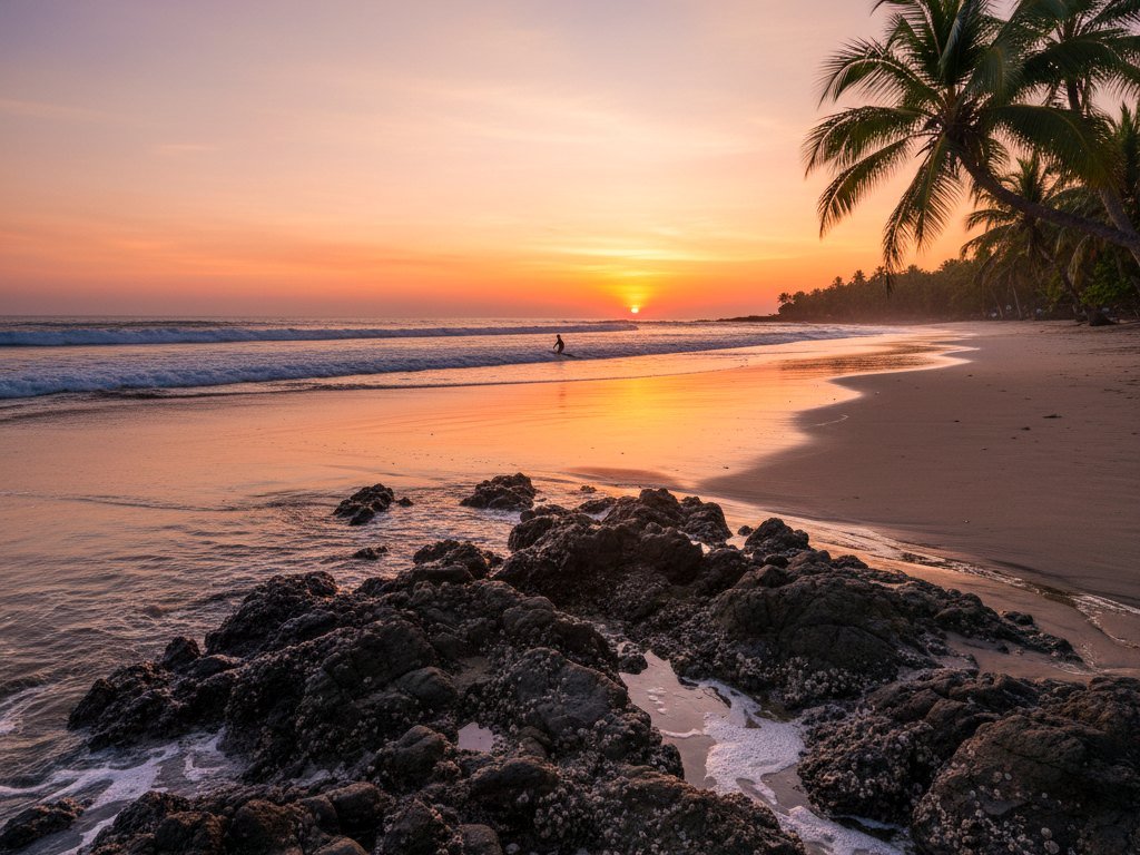Playa Langosta Costa Rica - sunset over the rocky south end