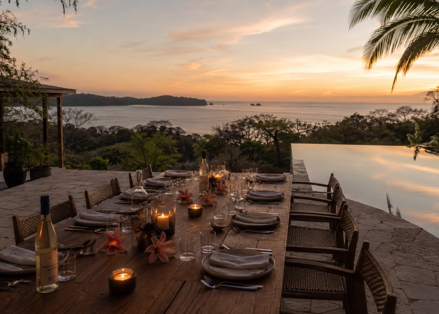 Villa terrace at sunset on the Guanacaste coast