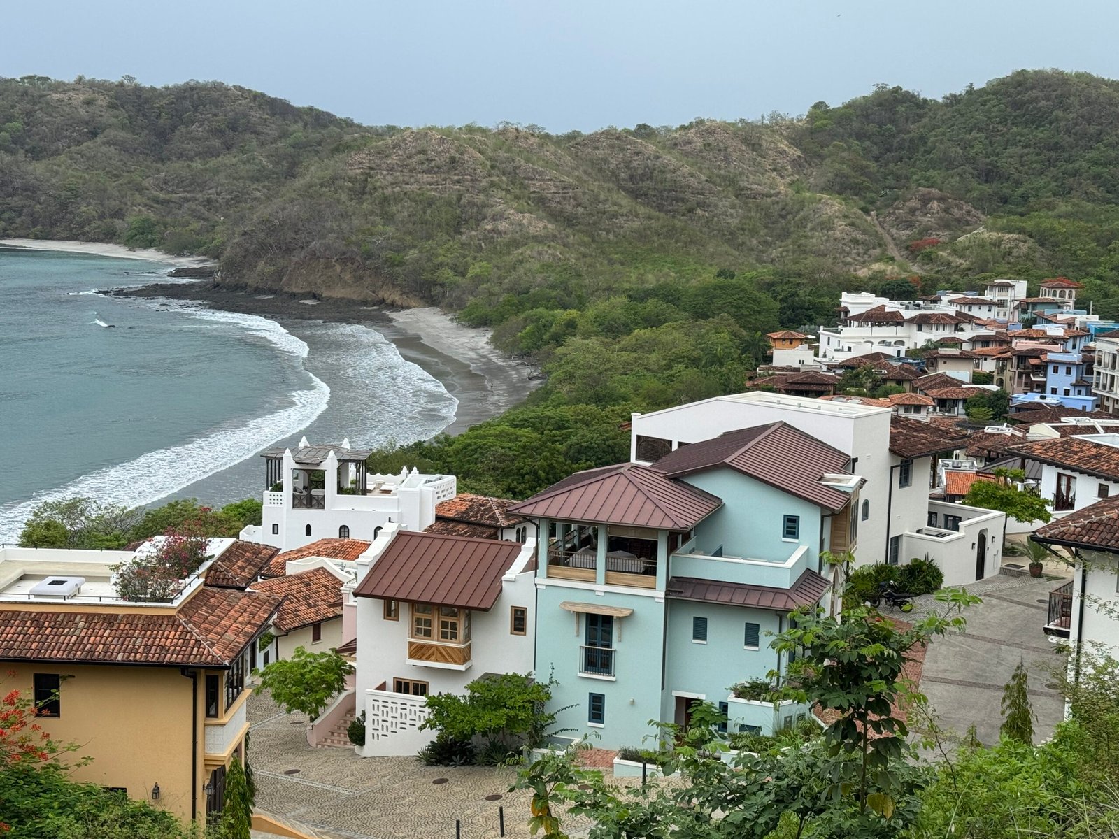 Las Catalinas Costa Rica - aerial view of the car-free Mediterranean-style beach village