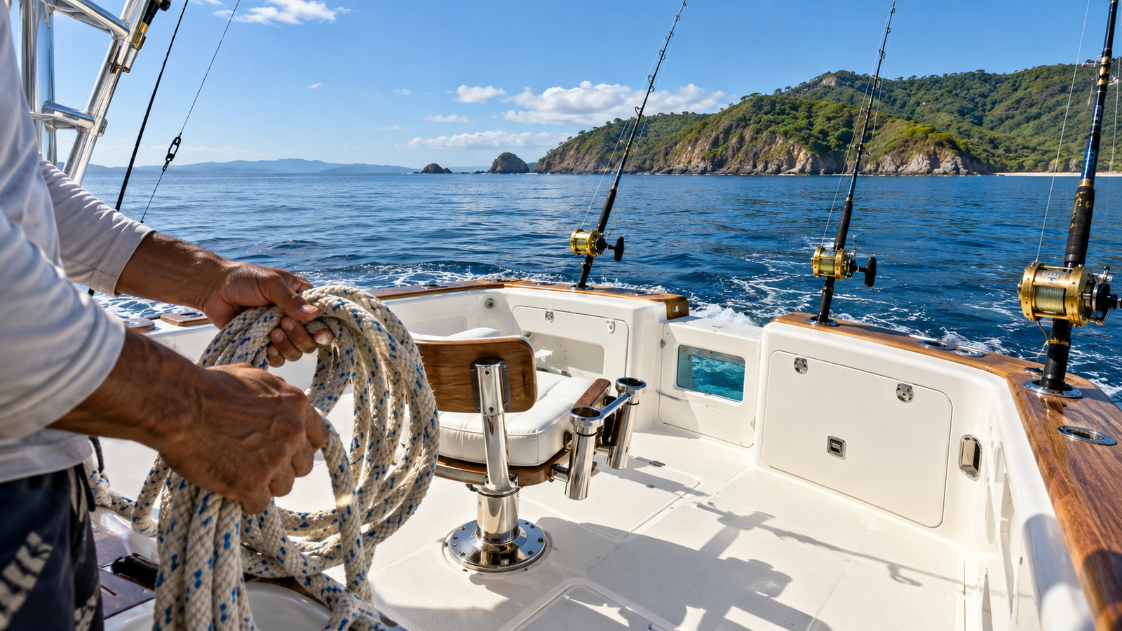 Sportfishing charter deck off Guanacaste Costa Rica, where crews are customarily tipped 15 to 20 percent of the charter price